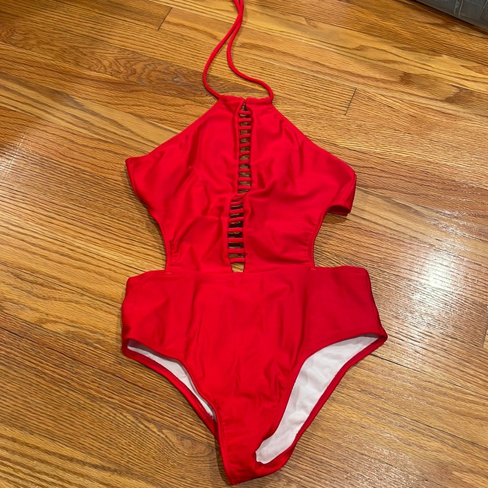 Red one piece bathing suit